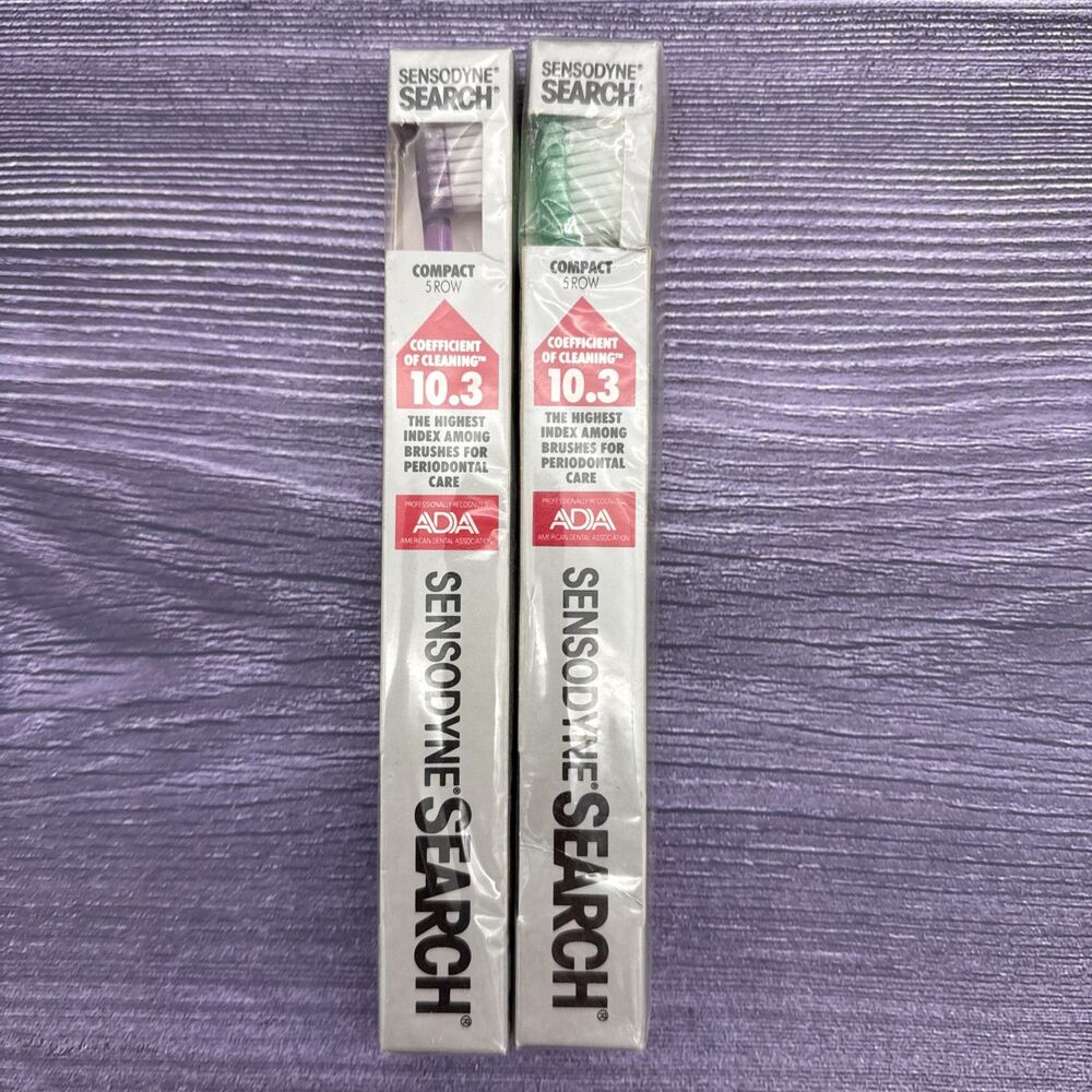 2 LOT New Vintage Sensodyne Search 5 Row Compact Toothbrush Adult Full Size NOS